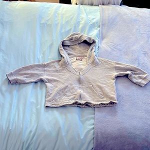 Juicy Couture cropped sweatshirt, gray with pink and green dots in the fabric